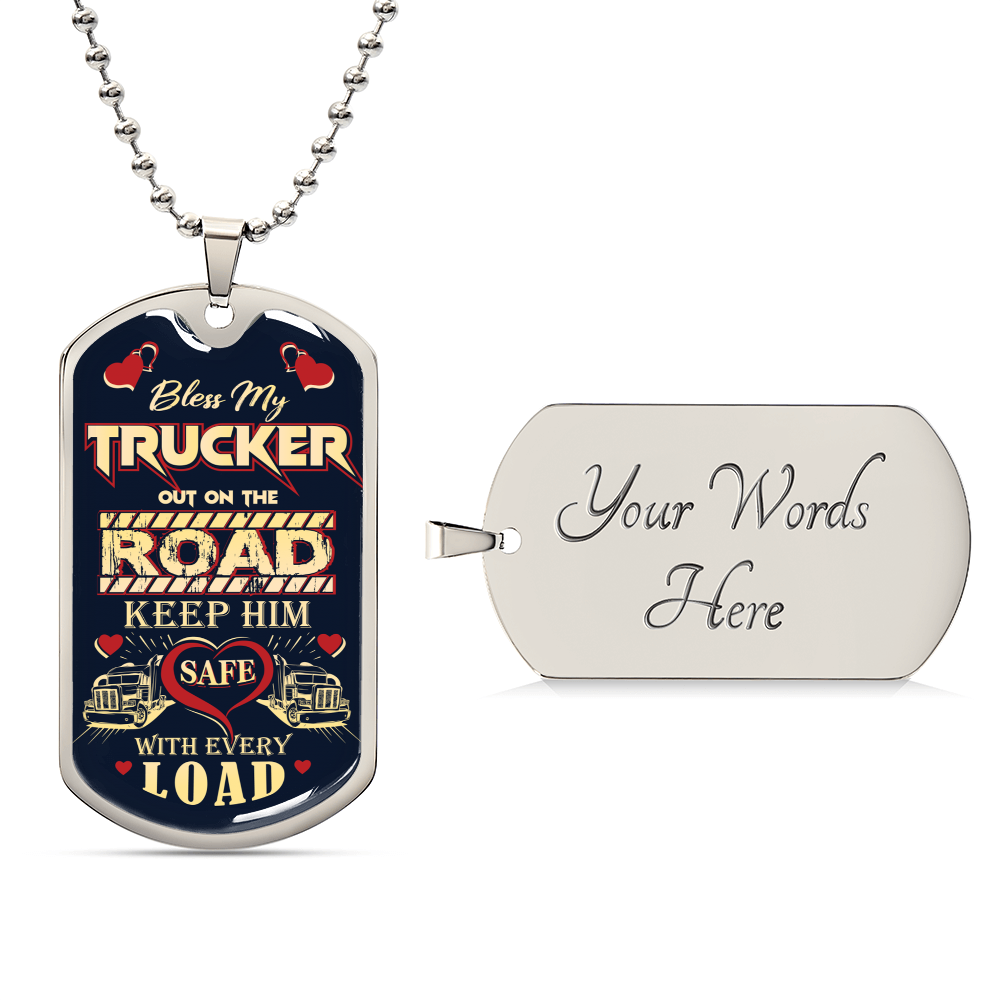 Bless My Trucker - Gift For Trucker - Truck Driver Gifts - Army Tag Necklace, Dog Tag Necklace