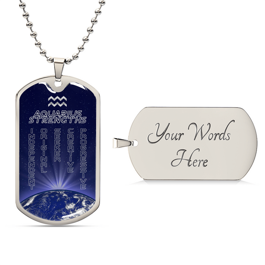 Aquarius Ball Chain Dog Tag Necklace - Army Tag Necklace, Dog Tag Necklace