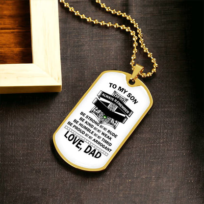 To Son - Be Kind But Not Weak - Gift From Dad - Army Tag Necklace, Dog Tag Necklace