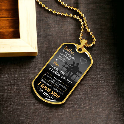 Babe, Thank You For Being Mine Necklace - Army Tag Necklace, Dog Tag Necklace