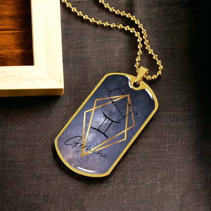 Gemini Galaxy Personalized Dog Tag Necklace - Army Tag Necklace, Dog Tag Necklace