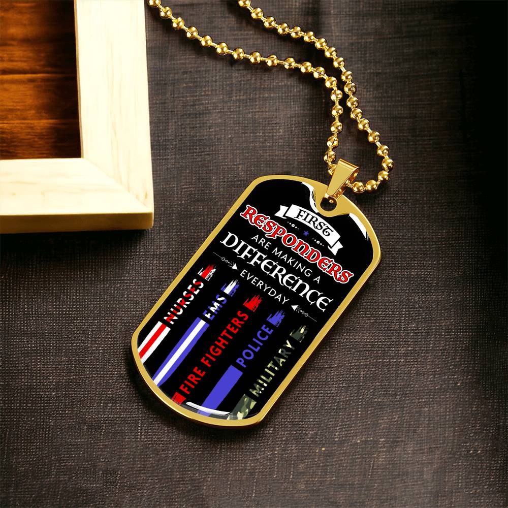 First Responders Make A Difference Dog Tag - Army Tag Necklace, Dog Tag Necklace