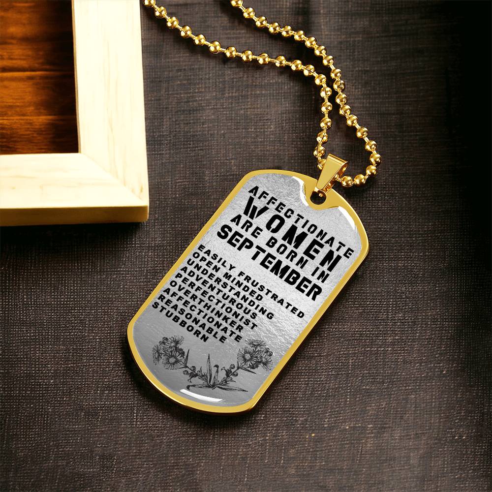 Affectionate Women Are Born In September Luxury Necklace With Dog Tag Silver - Army Tag Necklace, Dog Tag Necklace