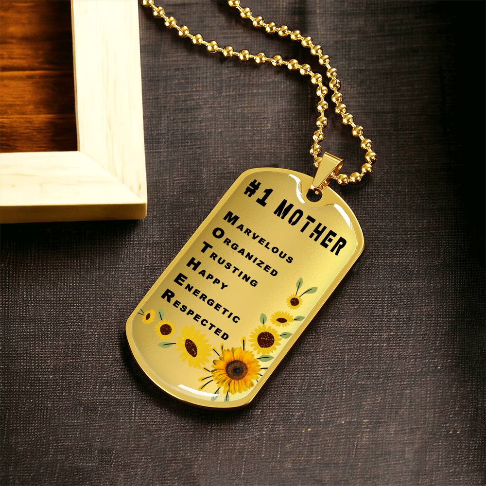 #1 Mother Personalized Dogtag Necklace Gold Mothers Day Gift - Army Tag Necklace, Dog Tag Necklace