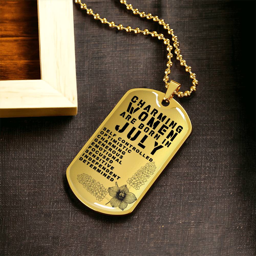 Charming Women Are Born In July Luxury Necklace With Dog Tag Gold - Army Tag Necklace, Dog Tag Necklace
