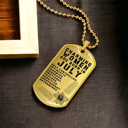 Charming Women Are Born In July Luxury Necklace With Dog Tag Gold - Army Tag Necklace, Dog Tag Necklace