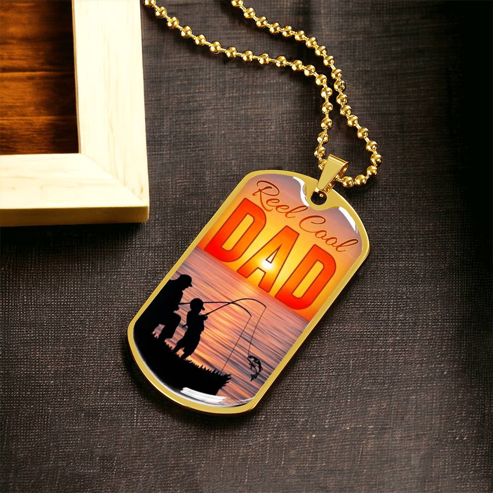 Fisherman Gift For Dad, Reel Cool Dad Dog Tag ,Unique Gift For Fathers Day, Birthday, Christmas ,Keepsake Gift - Army Tag Necklace, Dog Tag Necklace