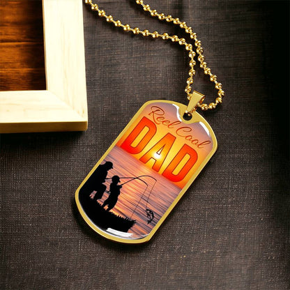 Fisherman Gift For Dad, Reel Cool Dad Dog Tag ,Unique Gift For Fathers Day, Birthday, Christmas ,Keepsake Gift - Army Tag Necklace, Dog Tag Necklace