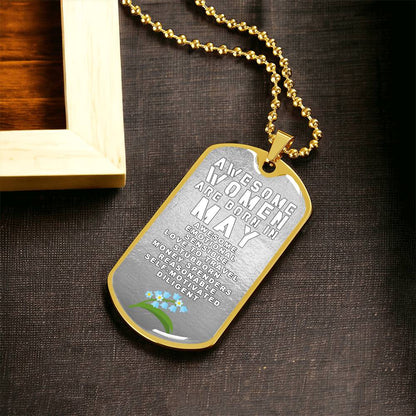 Awesome Women Are Born In May Luxury Necklace With Dog Tag Silver - Army Tag Necklace, Dog Tag Necklace