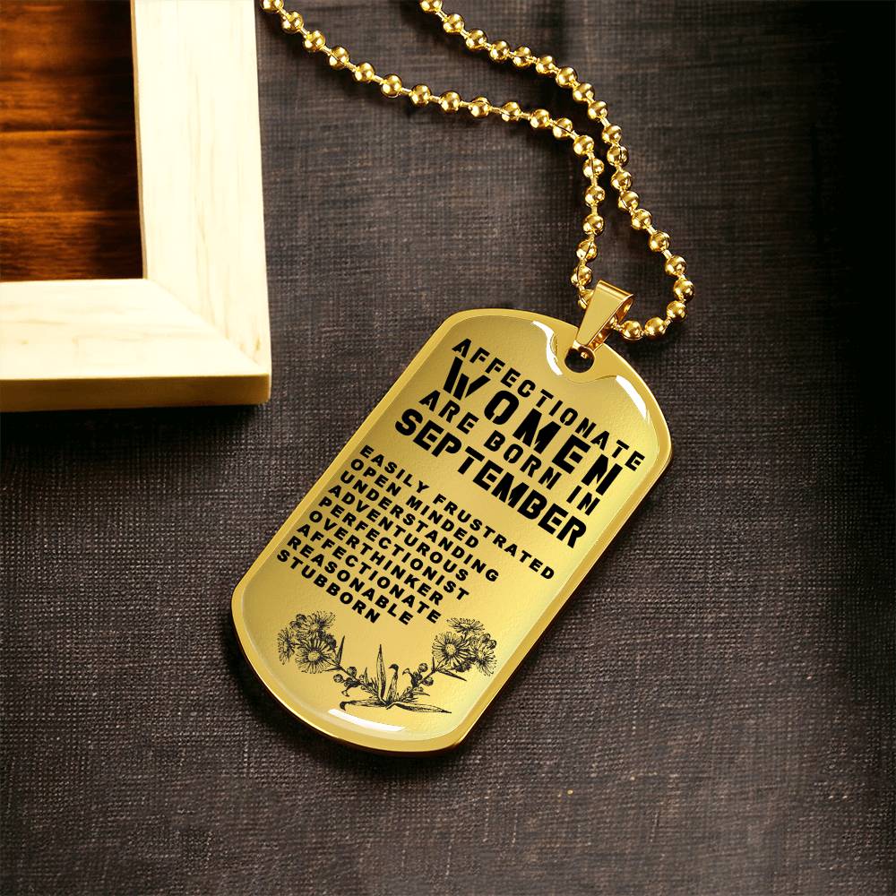 Affectionate Women Are Born In September Luxury Necklace With Dog Tag Gold - Army Tag Necklace, Dog Tag Necklace