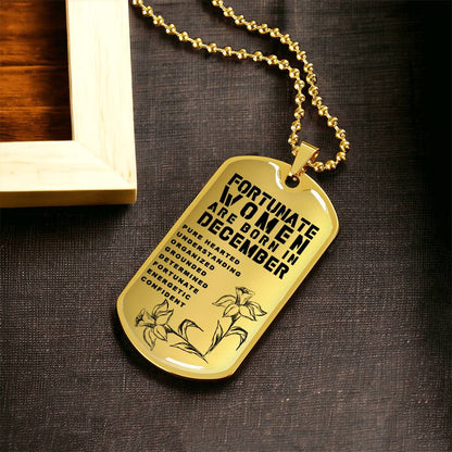 Fortunate Women Are Born In December Luxury Necklace With Dog Tag Gold - Army Tag Necklace, Dog Tag Necklace