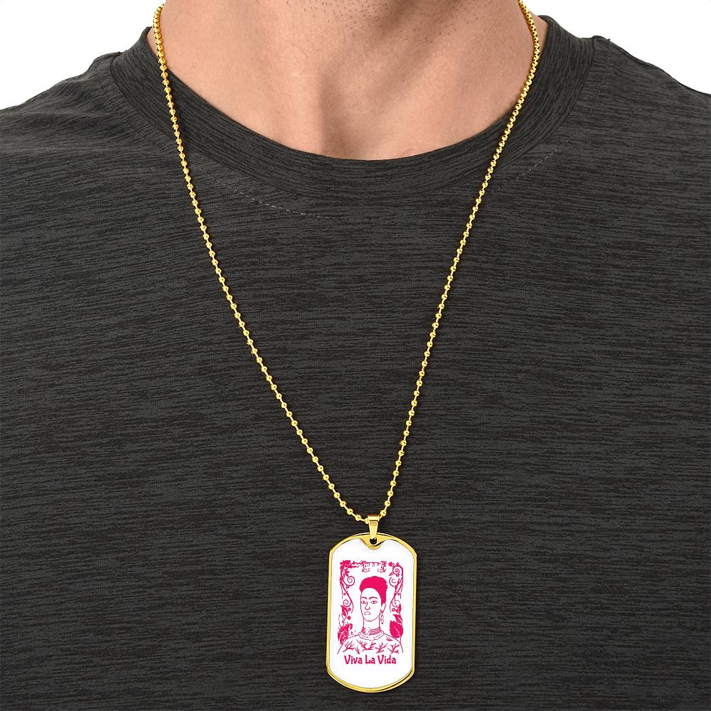 Frida Viva La Vida Pendant Necklace - Army Tag Necklace, Dog Tag Necklace