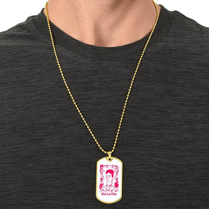 Frida Viva La Vida Pendant Necklace - Army Tag Necklace, Dog Tag Necklace