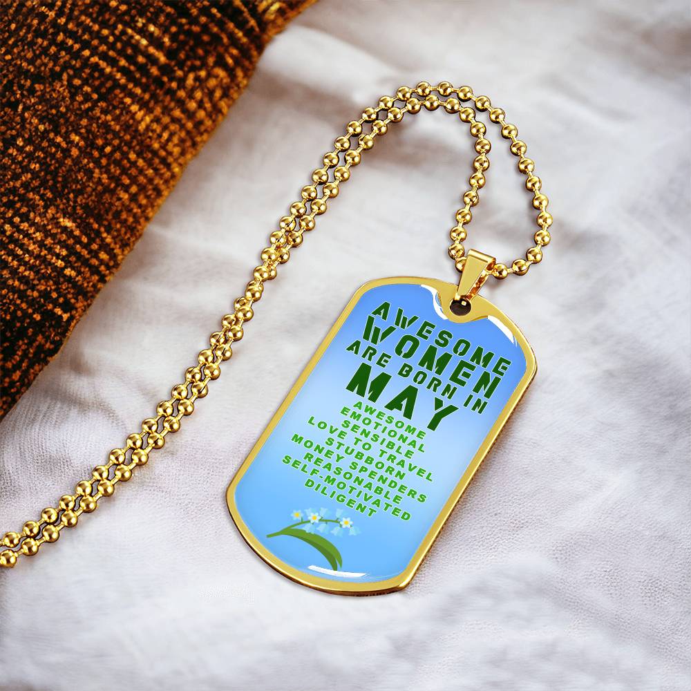 Awesome Women Are Born In May Luxury Necklace With Dog Tag Blue - Army Tag Necklace, Dog Tag Necklace