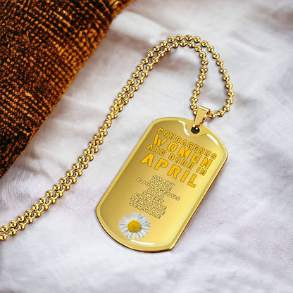 Courageous Women Are Born In April Luxury Necklace With Dog Tag Gold - Army Tag Necklace, Dog Tag Necklace