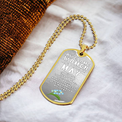 Awesome Women Are Born In May Luxury Necklace With Dog Tag Silver - Army Tag Necklace, Dog Tag Necklace