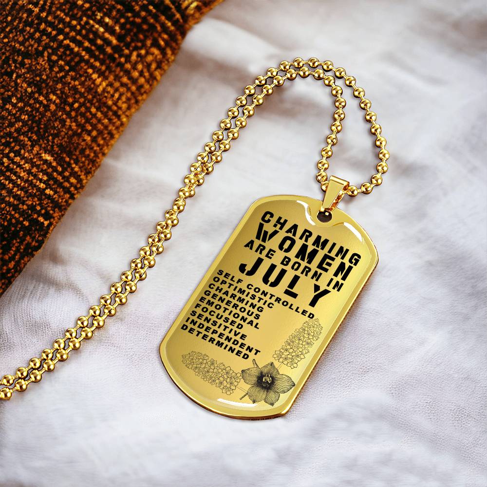 Charming Women Are Born In July Luxury Necklace With Dog Tag Gold - Army Tag Necklace, Dog Tag Necklace