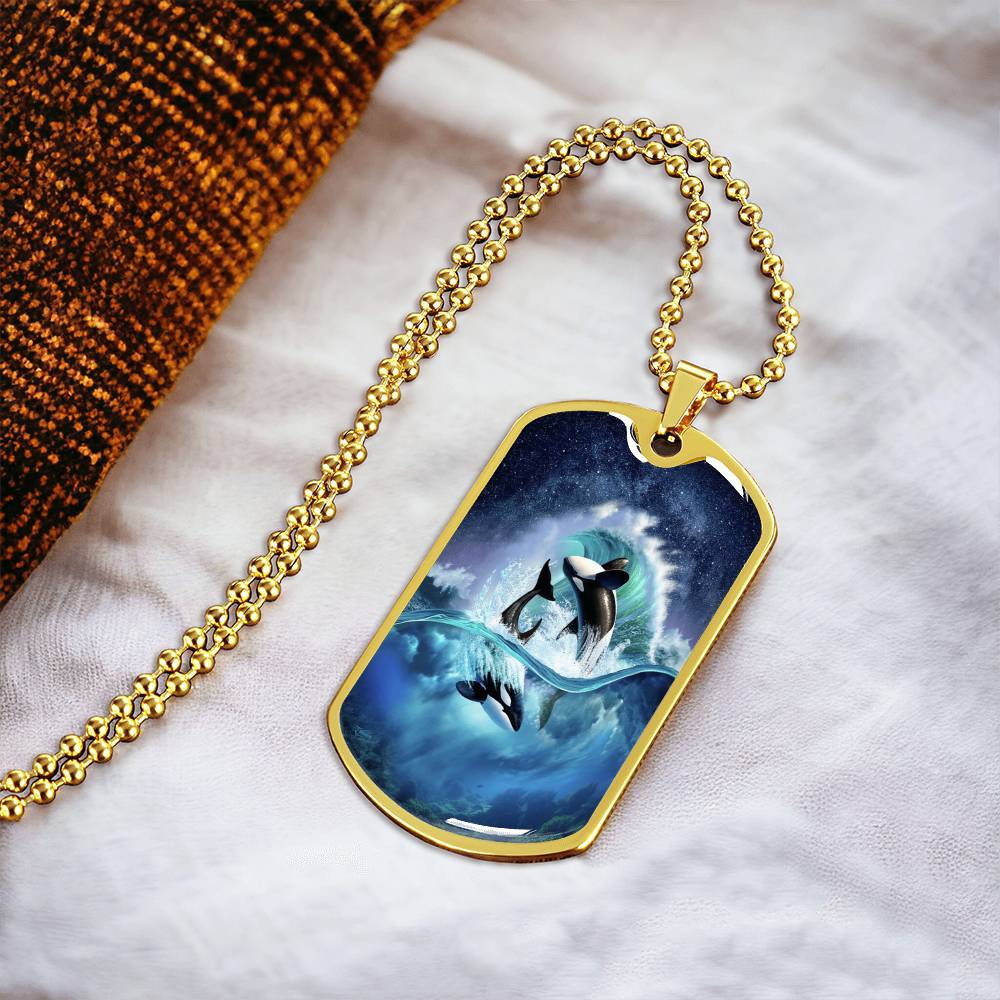 Dolphins right - Army Tag Necklace, Dog Tag Necklace