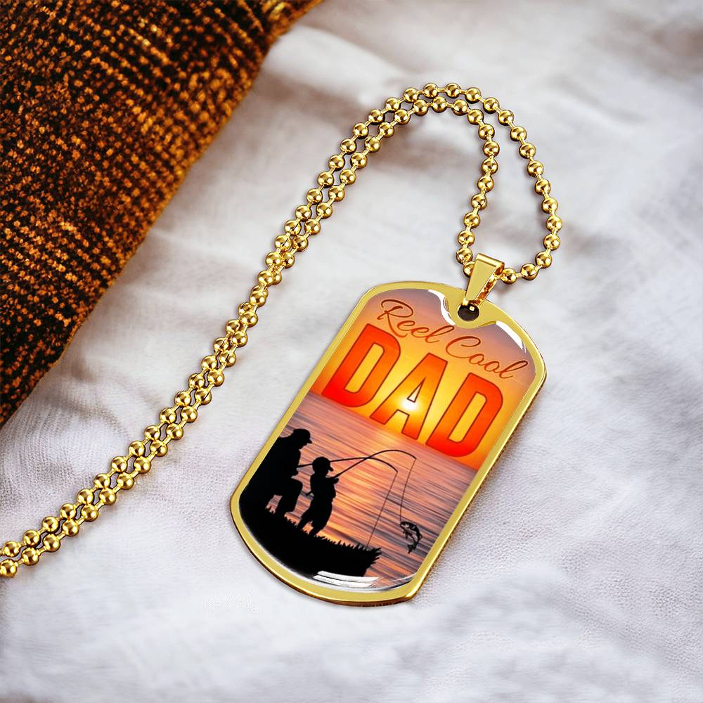 Fisherman Gift For Dad, Reel Cool Dad Dog Tag ,Unique Gift For Fathers Day, Birthday, Christmas ,Keepsake Gift - Army Tag Necklace, Dog Tag Necklace