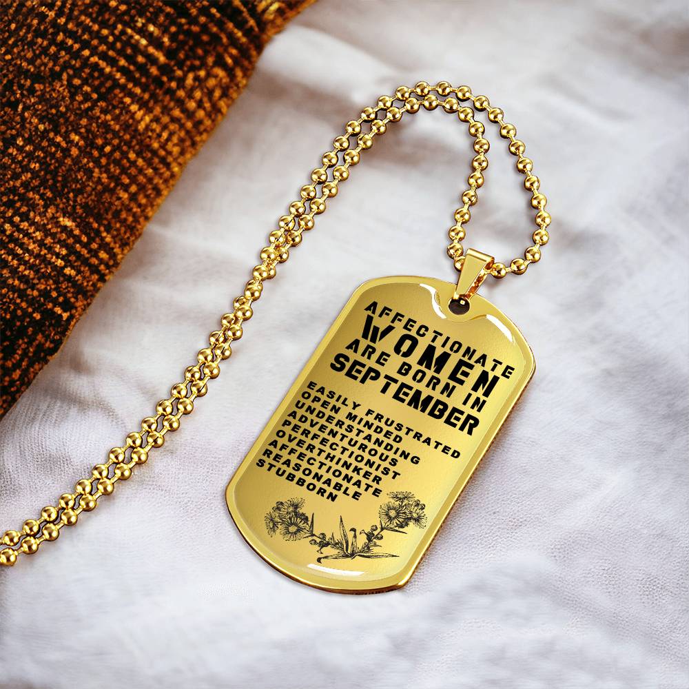 Affectionate Women Are Born In September Luxury Necklace With Dog Tag Gold - Army Tag Necklace, Dog Tag Necklace