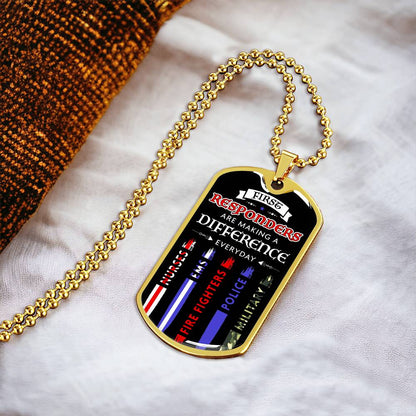 First Responders Make A Difference Dog Tag - Army Tag Necklace, Dog Tag Necklace