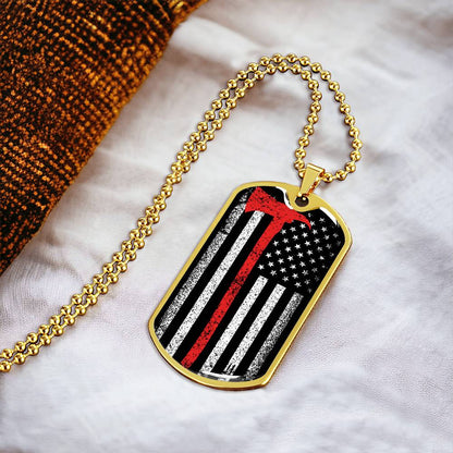 Firefighter Thin Red Line - Military Style Dogtag - Army Tag Necklace, Dog Tag Necklace