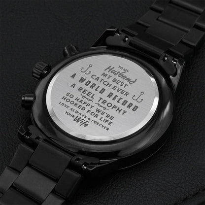 Fishing Husband Best Catch Ever From Wife Gift Engraving Chronograph Watch