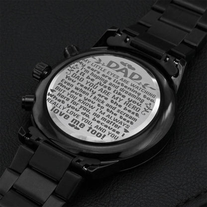 Dad Gift - Customized Gift For Dad - Birthday Gift For Dad - Black Chronograph Watch Gift For Dad - Gift From Daughter Engraving Chronograph Watch