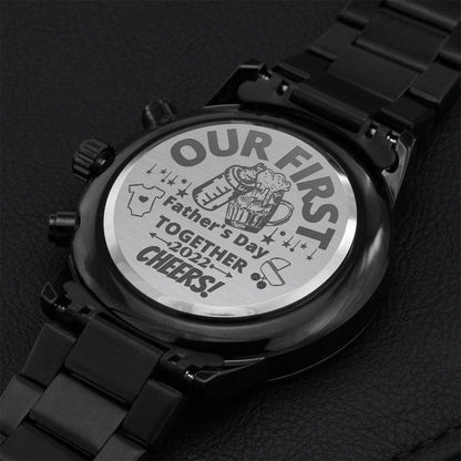 Engraved Design Black Chronograph Watch Gift On First Father's Day 1 Engraving Chronograph Watch