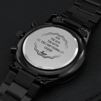 Engraved Design Black Chronograph Watch For Carp Fishing Legend Engraving Chronograph Watch