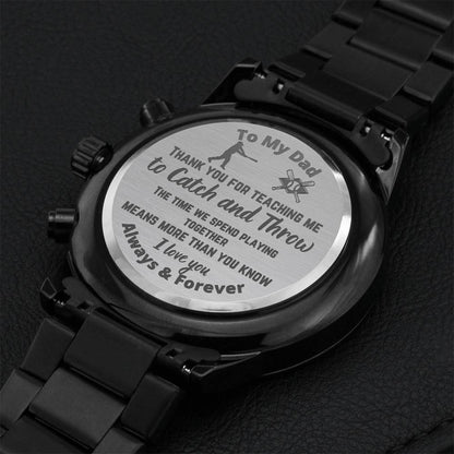 Baseball Dad Teaching Watch Engraving Chronograph Watch