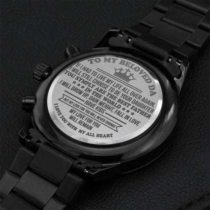Gift For Beloved Dad - Customized Black Chronograph Watch Engraving Chronograph Watch