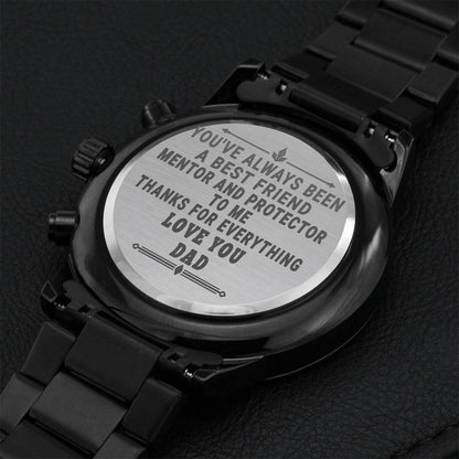 Best Friend And Mentor Black Chronograph Premium Quality Watch - Father's Day Gift Engraving Chronograph Watch