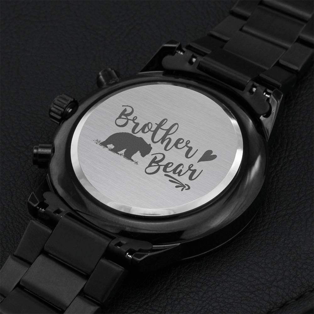 Brother Bear Father's Day Gifts Engraved Design Black Chronograph Watch Engraving Chronograph Watch