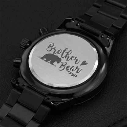 Brother Bear Father's Day Gifts Engraved Design Black Chronograph Watch Engraving Chronograph Watch