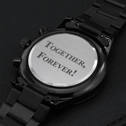 Engraved Design Black Chronograph Watch - Together Forever Engraving Chronograph Watch