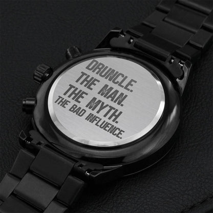 Druncle The Man The Myth The Bad Influence Engraved Watch Engraving Chronograph Watch