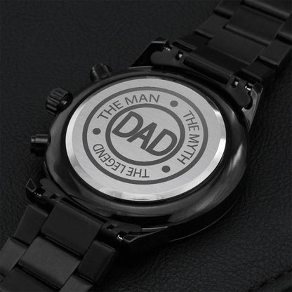 Dad - The Man The Myth The Legend - Gift For Father Engraving Chronograph Watch