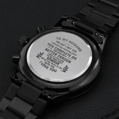 Black Chronograph Watch - Birthday Gift For Husband Anniversary Gifts For Husband Engraving Chronograph Watch
