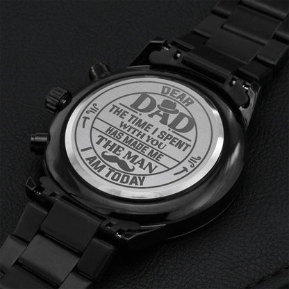 Father's Day Engraved Chronograph Watch 3 Dial Watch With Calendar For Father Black Engraved Watch Gift For Dad Personal Touch Engraved Watch Engraving Chronograph Watch