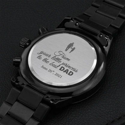 Father's Day Gift - Engraved Design Black Water Resistant Watch Engraving Chronograph Watch