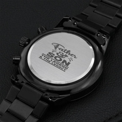 Father & Son Black Chronograph Watch Engraving Chronograph Watch