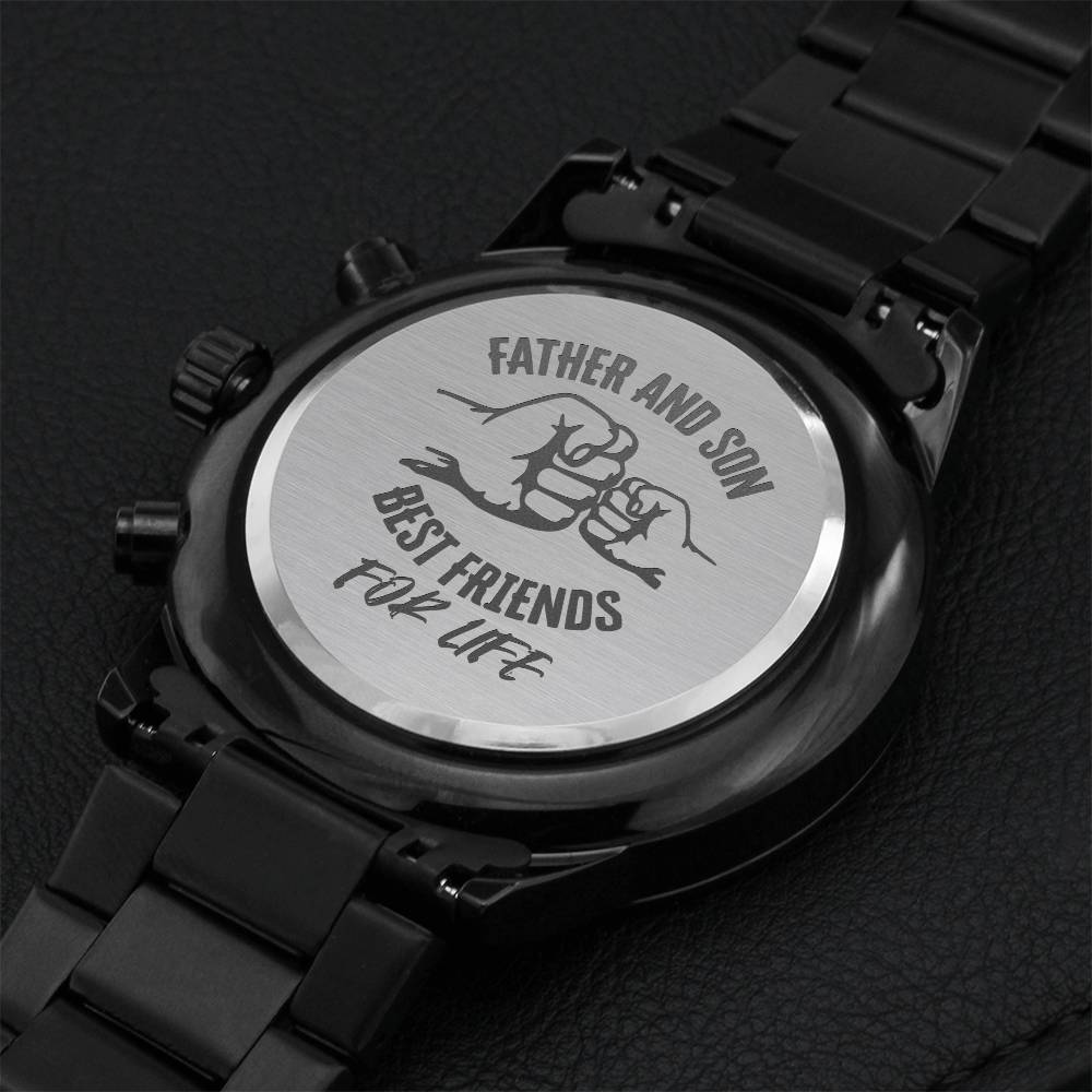 Customized Father And Son Best Friends Fathers Day Black Chronograph Watch Engraving Chronograph Watch