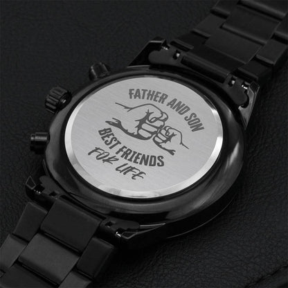 Customized Father And Son Best Friends Fathers Day Black Chronograph Watch Engraving Chronograph Watch