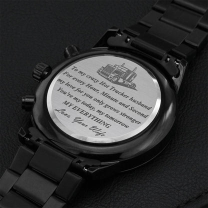 Trucker Husband Stainless Steel Watch Engraving Chronograph Watch