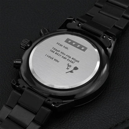 Customize Watch For Dad Dad Gift Gift From Daughter Engraved Steel Watch Black Watch For Men Gift For Dad Father Gift Engraving Chronograph Watch