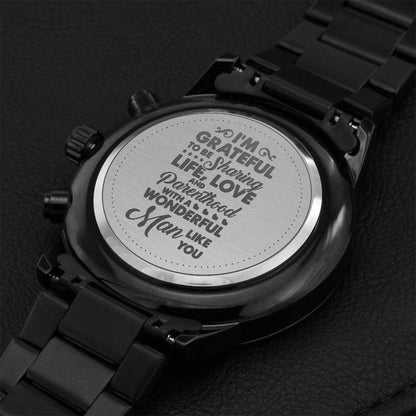 Engraved Black Chronograph Watch - Fathers Day Offer Engraving Chronograph Watch