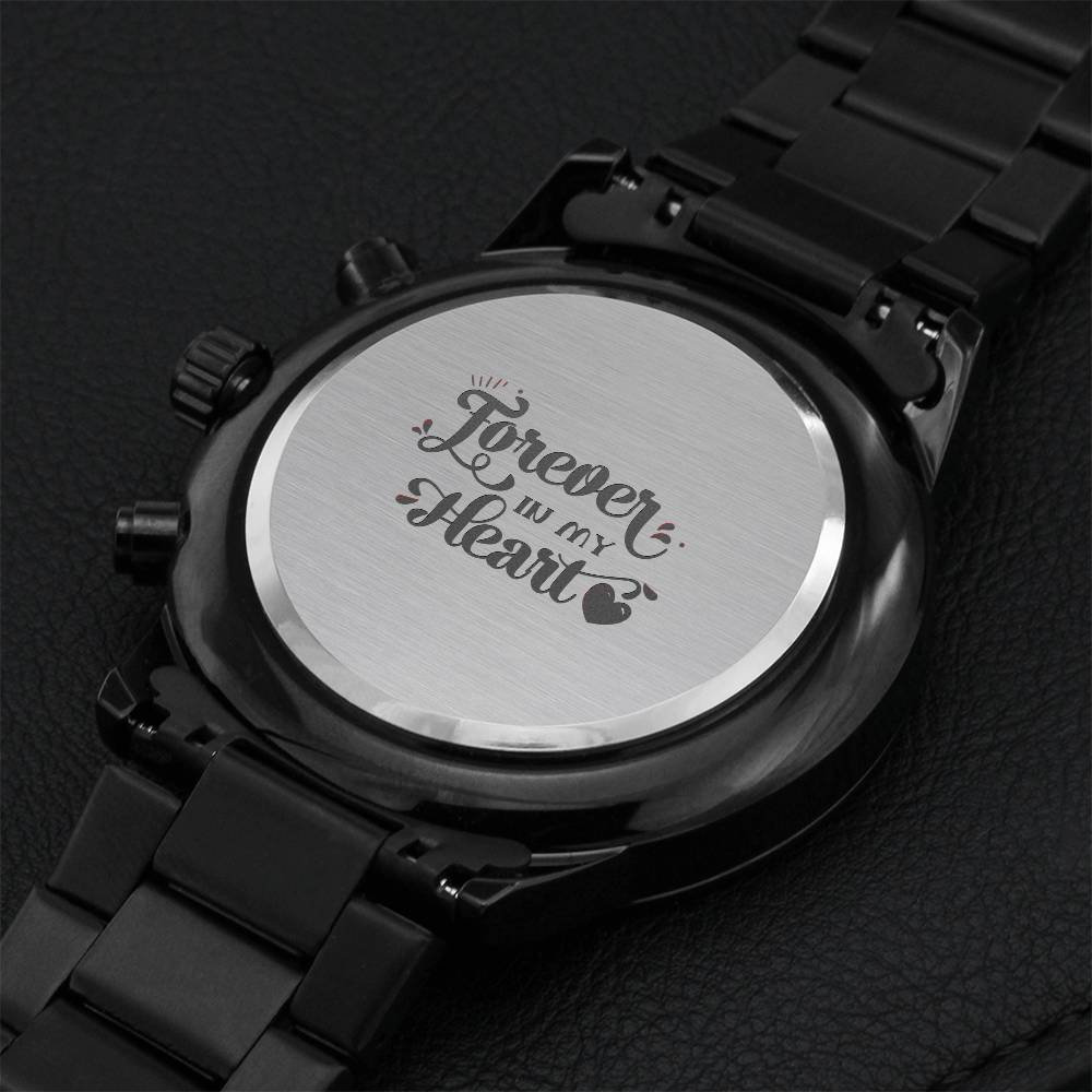 Engraved Design Black Chronograph Watch For Heartful Father Engraving Chronograph Watch