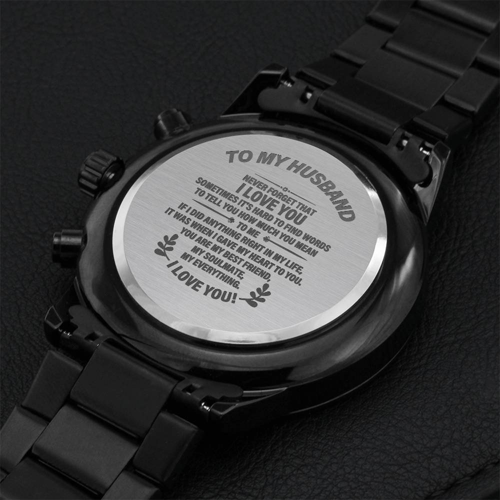 Customize Watch For Him Father's Day Gifts Black Chronograph Engraving Chronograph Watch