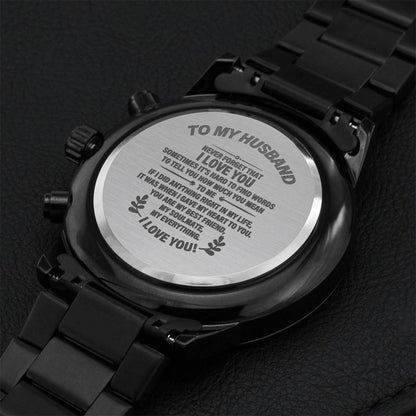 Customize Watch For Him Father's Day Gifts Black Chronograph Engraving Chronograph Watch